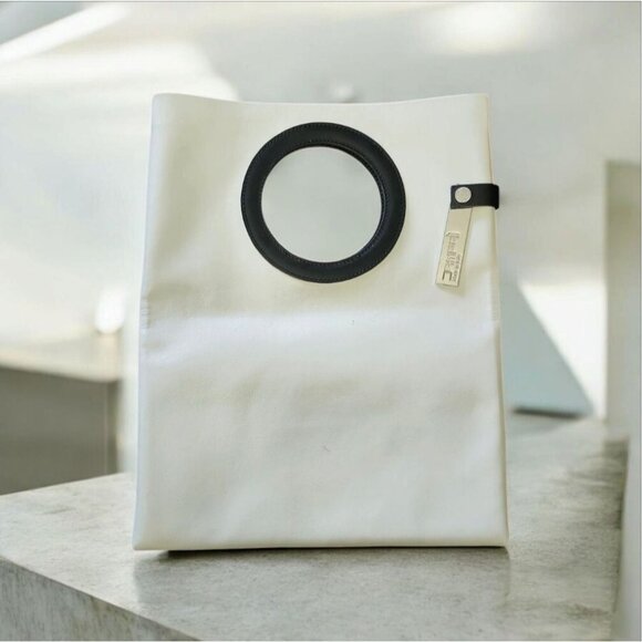 Campai White leather tote bag with round handles Made In Italy - Picture 1 of 9
